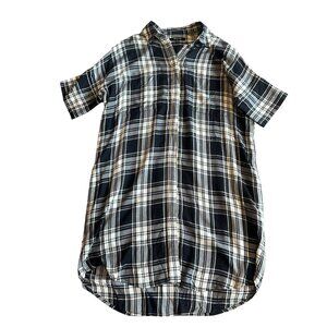 Madewell Black Plaid Shirt Dress Mini Length Short Sleeve Size XS Women's